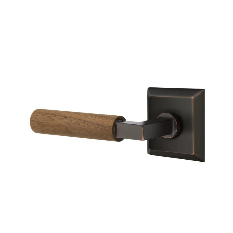 Emtek Select L-Square Dark Walnut Lever with Quincy Rosette in Oil Rubbed Bronze finish