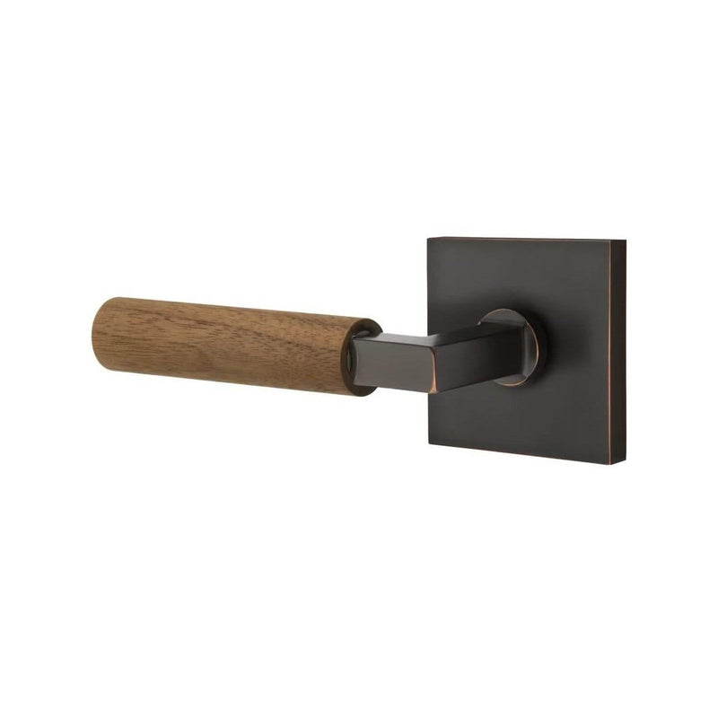 Emtek Select L-Square Dark Walnut Lever with Square Rosette in Oil Rubbed Bronze finish