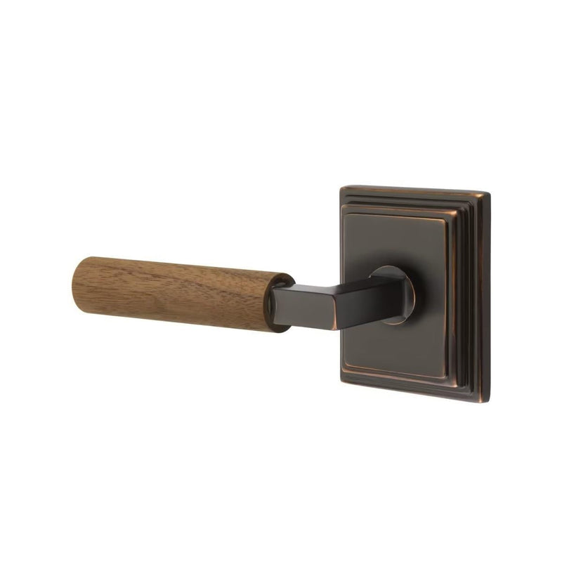 Emtek Select L-Square Dark Walnut Lever with Wilshire Rosette in Oil Rubbed Bronze finish