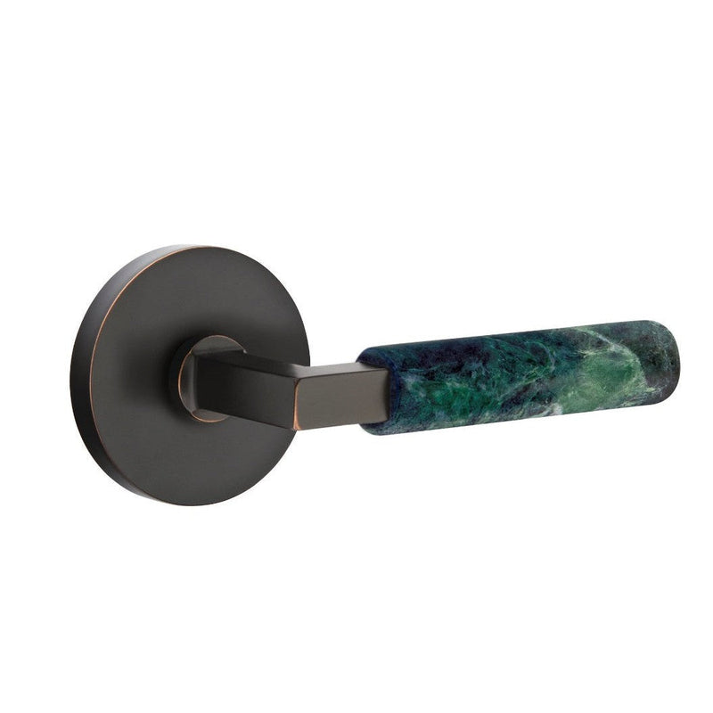 Emtek Select L-Square Green Marble Lever with Disk Rosette in Oil Rubbed Bronze finish