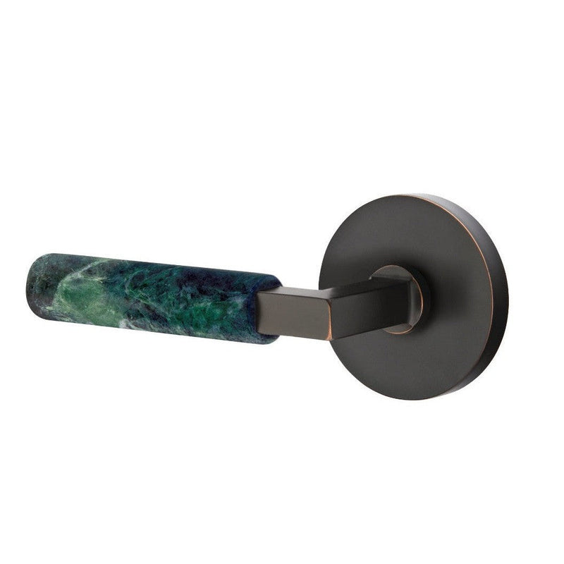 Emtek Select L-Square Green Marble Lever with Disk Rosette in Oil Rubbed Bronze finish