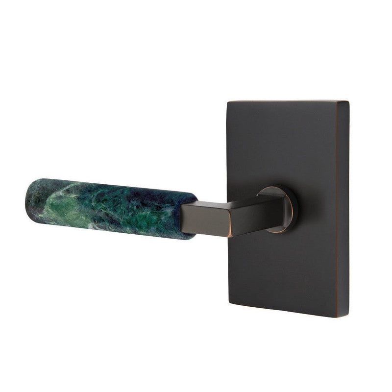 Emtek Select L-Square Green Marble Lever with Modern Rectangular Rosette in Oil Rubbed Bronze finish