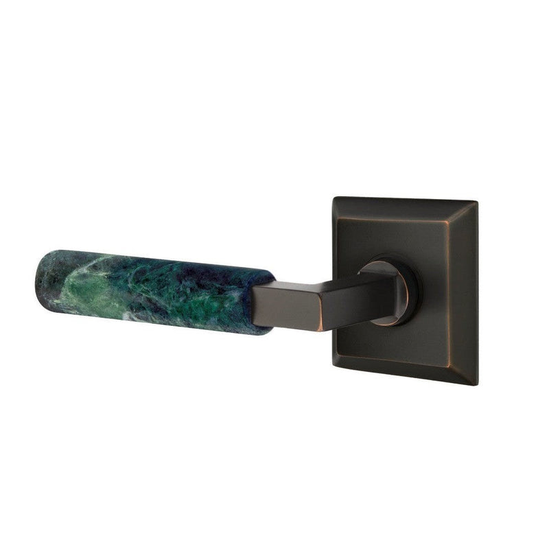 Emtek Select L-Square Green Marble Lever with Quincy Rosette in Oil Rubbed Bronze finish