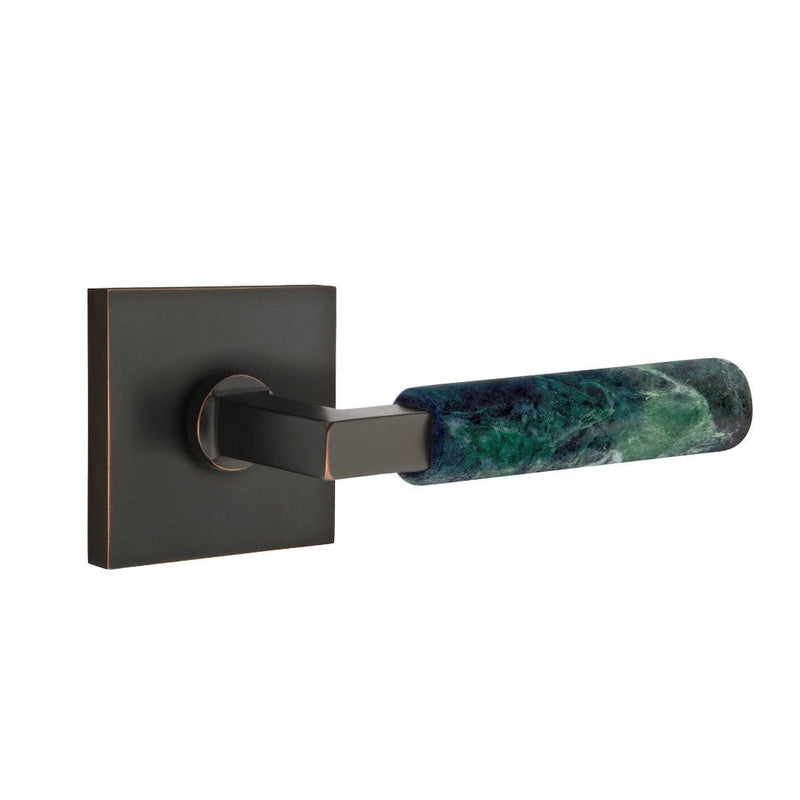 Emtek Select L-Square Green Marble Lever with Square Rosette in Oil Rubbed Bronze finish