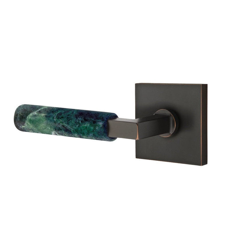 Emtek Select L-Square Green Marble Lever with Square Rosette in Oil Rubbed Bronze finish