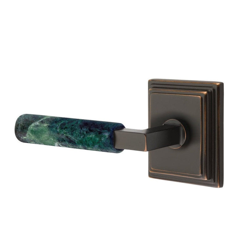 Emtek Select L-Square Green Marble Lever with Wilshire Rosette in Oil Rubbed Bronze finish