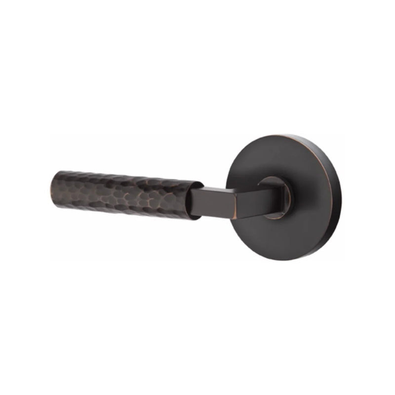 Emtek Select L-Square Hammered Lever with Disk Rosette in Oil Rubbed Bronze finish