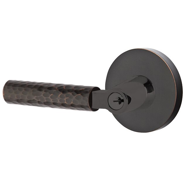 Emtek Select L-Square Hammered Lever with Disk Rosette in Oil Rubbed Bronze finish