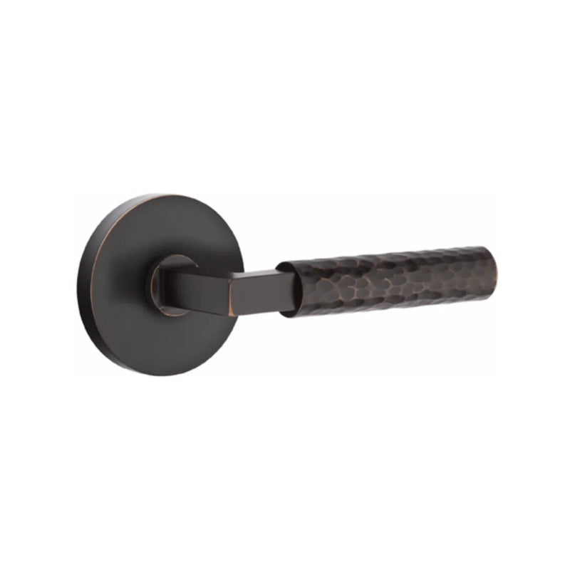 Emtek Select L-Square Hammered Lever with Disk Rosette in Oil Rubbed Bronze finish