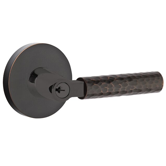 Emtek Select L-Square Hammered Lever with Disk Rosette in Oil Rubbed Bronze finish