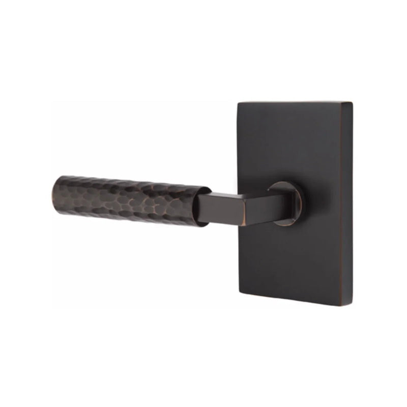 Emtek Select L-Square Hammered Lever with Modern Rectangular Rosette in Oil Rubbed Bronze finish