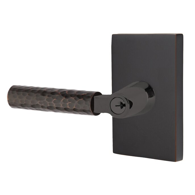 Emtek Select L-Square Hammered Lever with Modern Rectangular Rosette in Oil Rubbed Bronze finish