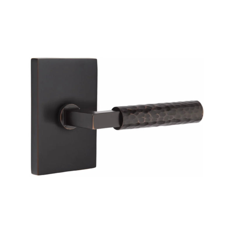 Emtek Select L-Square Hammered Lever with Modern Rectangular Rosette in Oil Rubbed Bronze finish