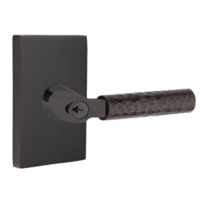 Emtek Select L-Square Hammered Lever with Modern Rectangular Rosette in Oil Rubbed Bronze finish