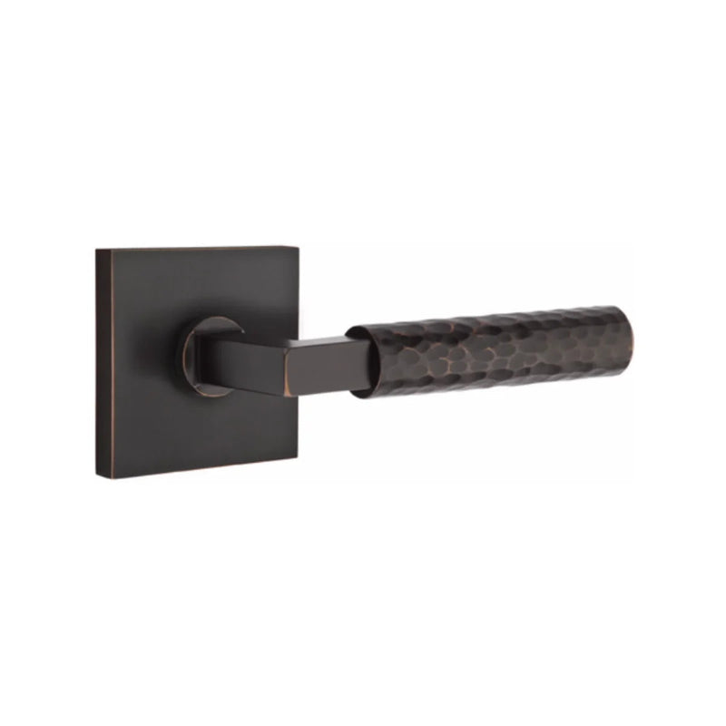 Emtek Select L-Square Hammered Lever with Square Rosette in Oil Rubbed Bronze finish