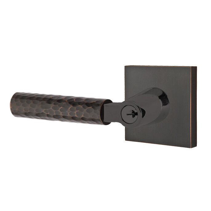 Emtek Select L-Square Hammered Lever with Square Rosette in Oil Rubbed Bronze finish