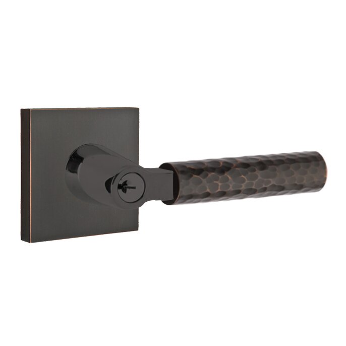 Emtek Select L-Square Hammered Lever with Square Rosette in Oil Rubbed Bronze finish