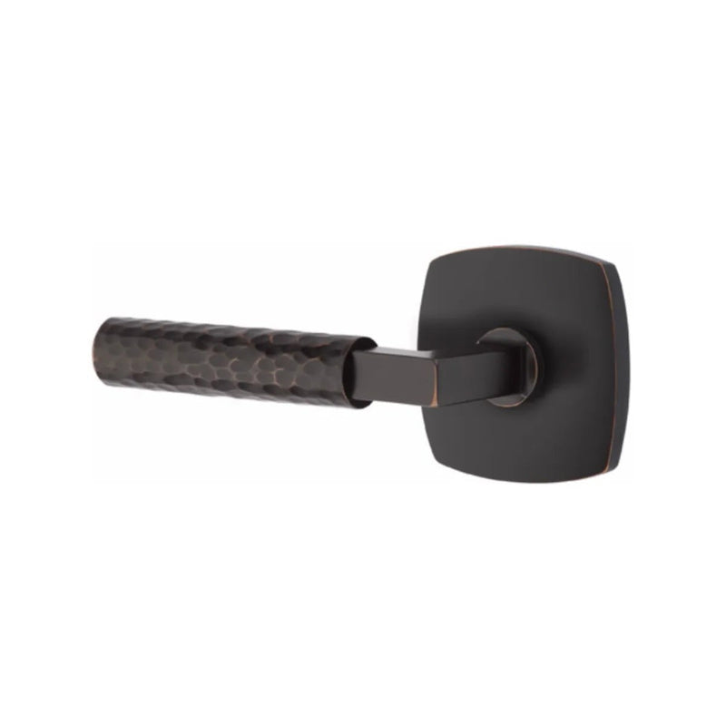 Emtek Select L-Square Hammered Lever with Urban Modern Rosette in Oil Rubbed Bronze finish