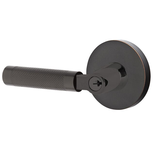 Emtek Select L-Square Knurled Lever with Disk Rosette in Oil Rubbed Bronze finish