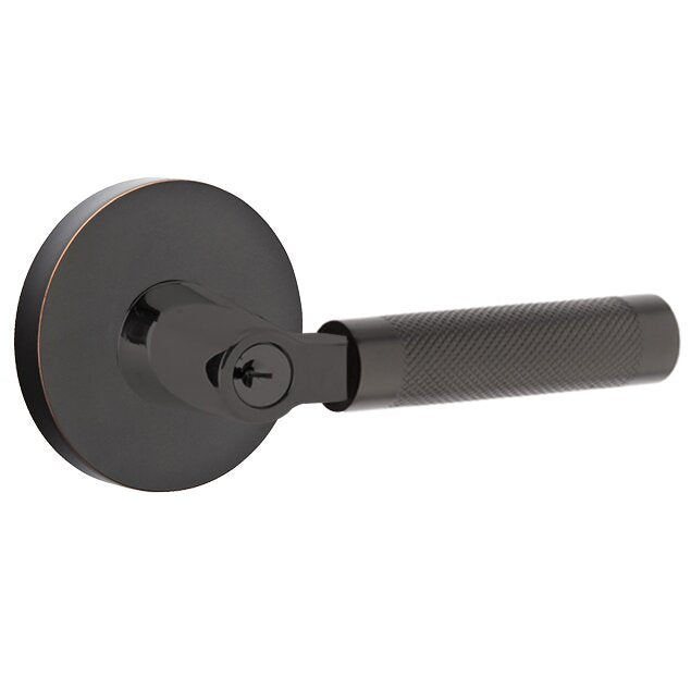 Emtek Select L-Square Knurled Lever with Disk Rosette in Oil Rubbed Bronze finish