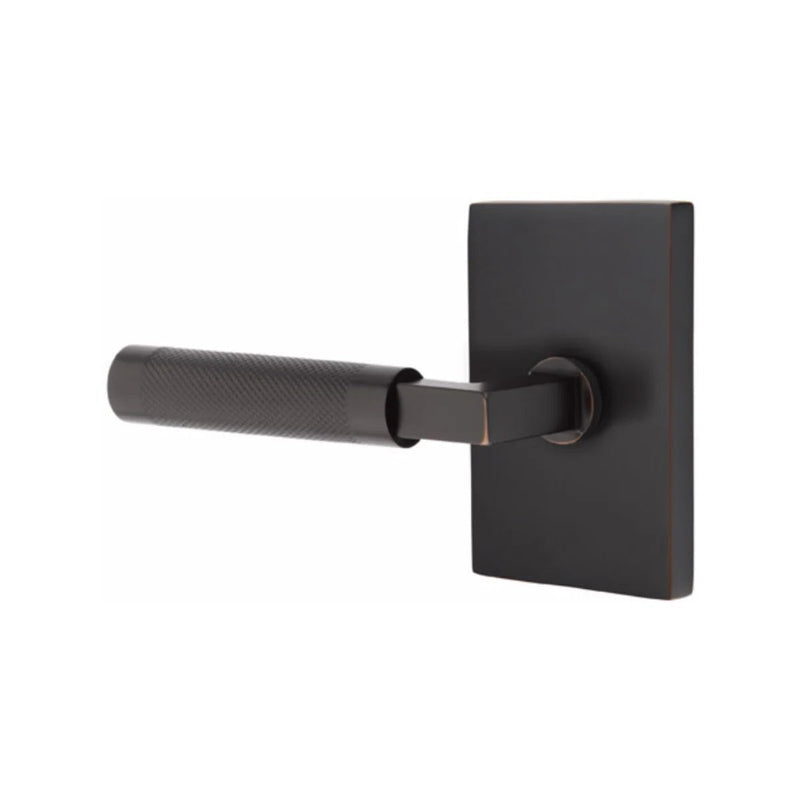 Emtek Select L-Square Knurled Lever with Modern Rectangular Rosette in Oil Rubbed Bronze finish