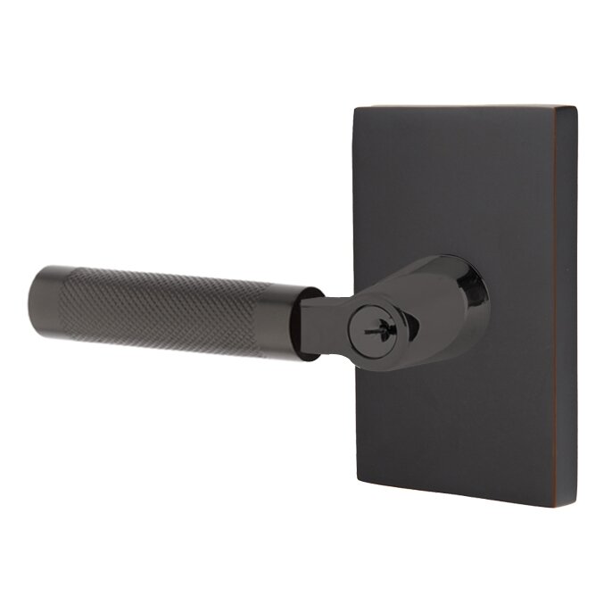 Emtek Select L-Square Knurled Lever with Modern Rectangular Rosette in Oil Rubbed Bronze finish