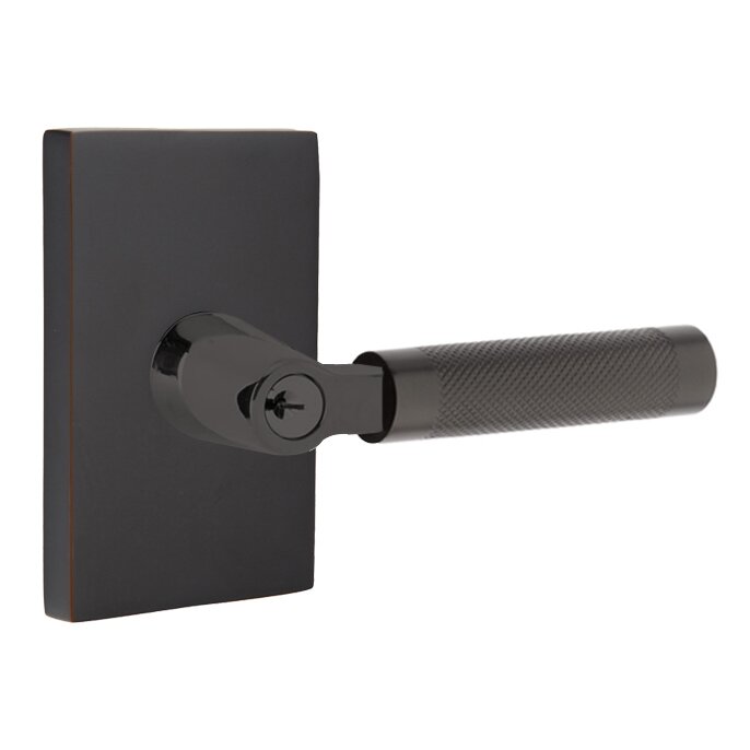 Emtek Select L-Square Knurled Lever with Modern Rectangular Rosette in Oil Rubbed Bronze finish