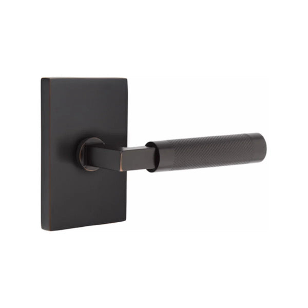 Emtek Select L-Square Knurled Lever with Modern Rectangular Rosette in Oil Rubbed Bronze finish