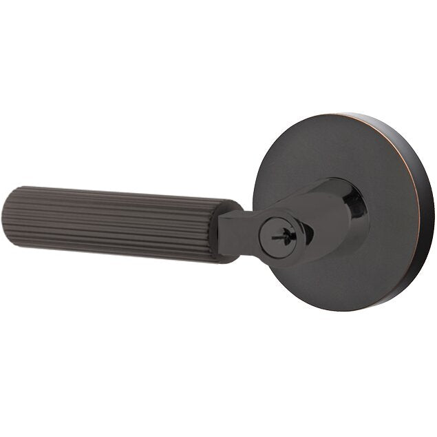 Emtek Select L-Square Straight Knurled Lever with Disk Rosette in Oil Rubbed Bronze finish