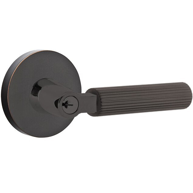 Emtek Select L-Square Straight Knurled Lever with Disk Rosette in Oil Rubbed Bronze finish