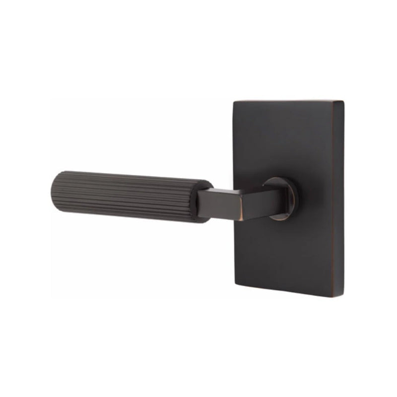 Emtek Select L-Square Straight Knurled Lever with Modern Rectangular Rosette in Oil Rubbed Bronze finish