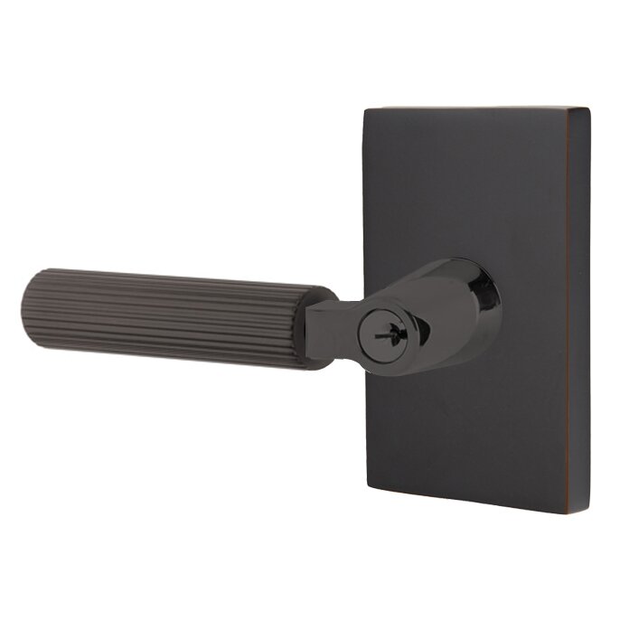 Emtek Select L-Square Straight Knurled Lever with Modern Rectangular Rosette in Oil Rubbed Bronze finish