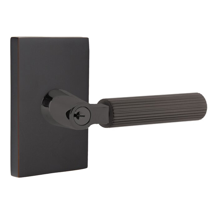 Emtek Select L-Square Straight Knurled Lever with Modern Rectangular Rosette in Oil Rubbed Bronze finish