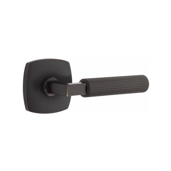 Emtek Select L-Square Straight Knurled Lever with Urban Modern Rosette in Oil Rubbed Bronze finish