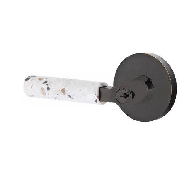 Emtek Select L-Square Terrazzo Lever with Disk Rosette in Oil Rubbed Bronze finish