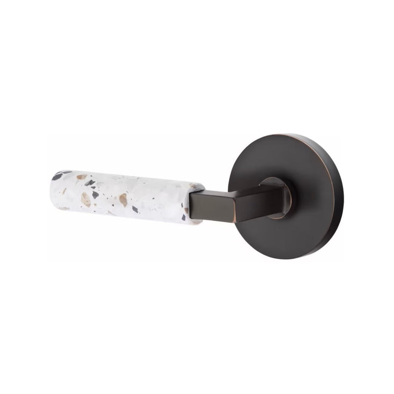 Emtek Select L-Square Terrazzo Lever with Disk Rosette in Oil Rubbed Bronze finish