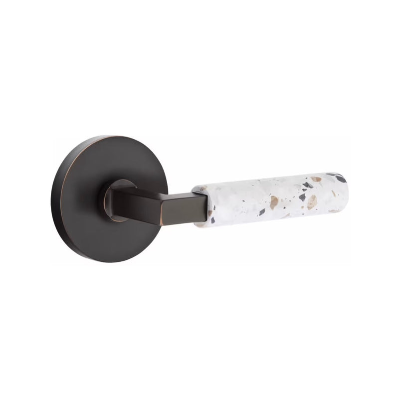 Emtek Select L-Square Terrazzo Lever with Disk Rosette in Oil Rubbed Bronze finish