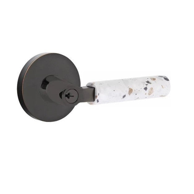 Emtek Select L-Square Terrazzo Lever with Disk Rosette in Oil Rubbed Bronze finish