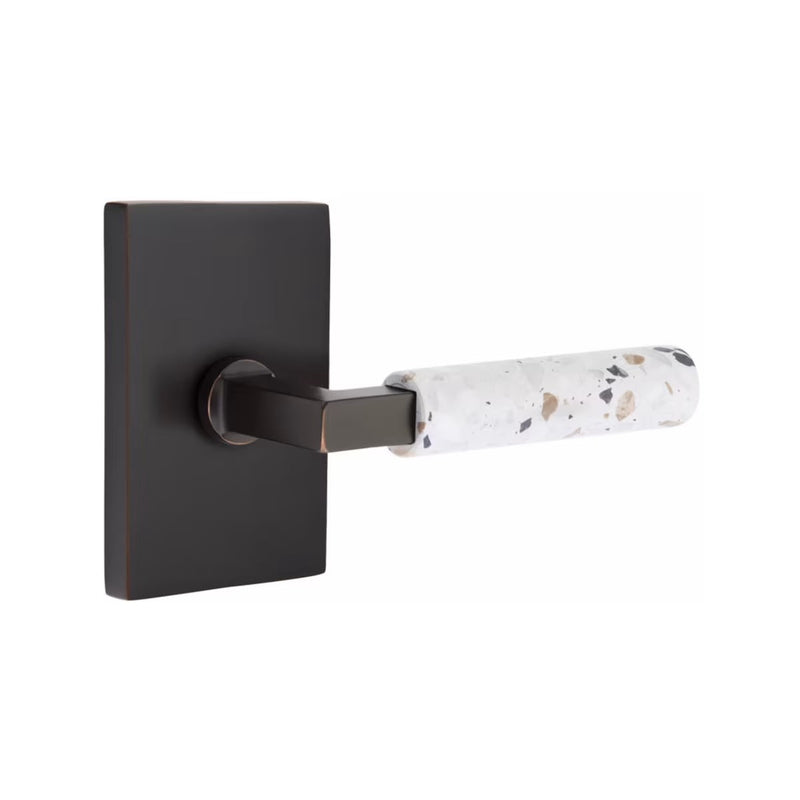 Emtek Select L-Square Terrazzo Lever with Modern Rectangular Rosette in Oil Rubbed Bronze finish