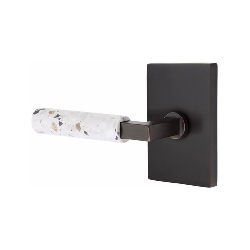 Emtek Select L-Square Terrazzo Lever with Modern Rectangular Rosette in Oil Rubbed Bronze finish