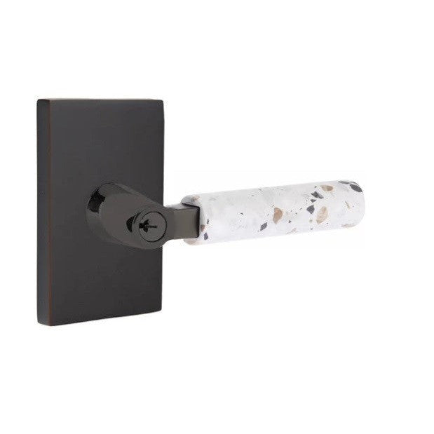 Emtek Select L-Square Terrazzo Lever with Modern Rectangular Rosette in Oil Rubbed Bronze finish