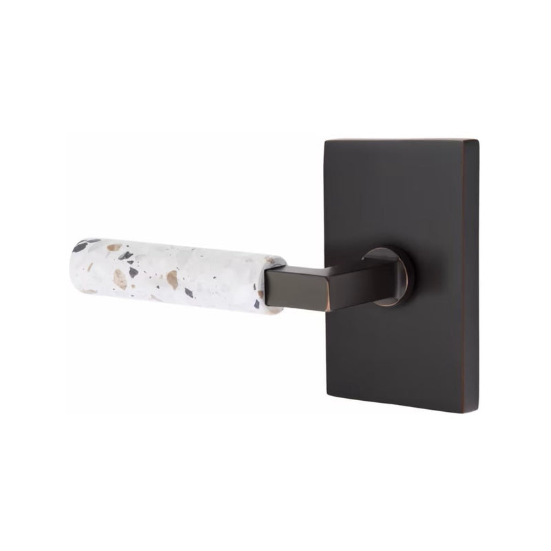 Emtek Select L-Square Terrazzo Lever with Modern Rectangular Rosette in Oil Rubbed Bronze finish