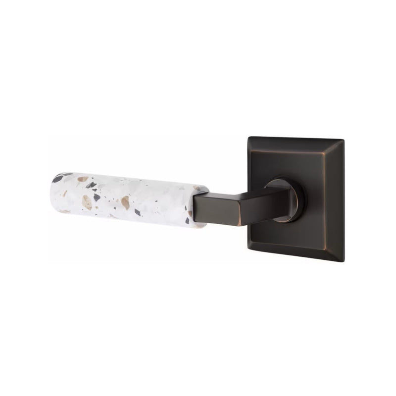 Emtek Select L-Square Terrazzo Lever with Quincy Rosette in Oil Rubbed Bronze finish