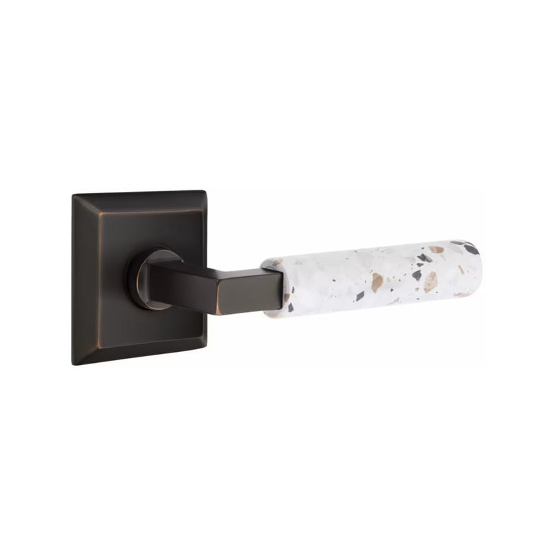 Emtek Select L-Square Terrazzo Lever with Quincy Rosette in Oil Rubbed Bronze finish