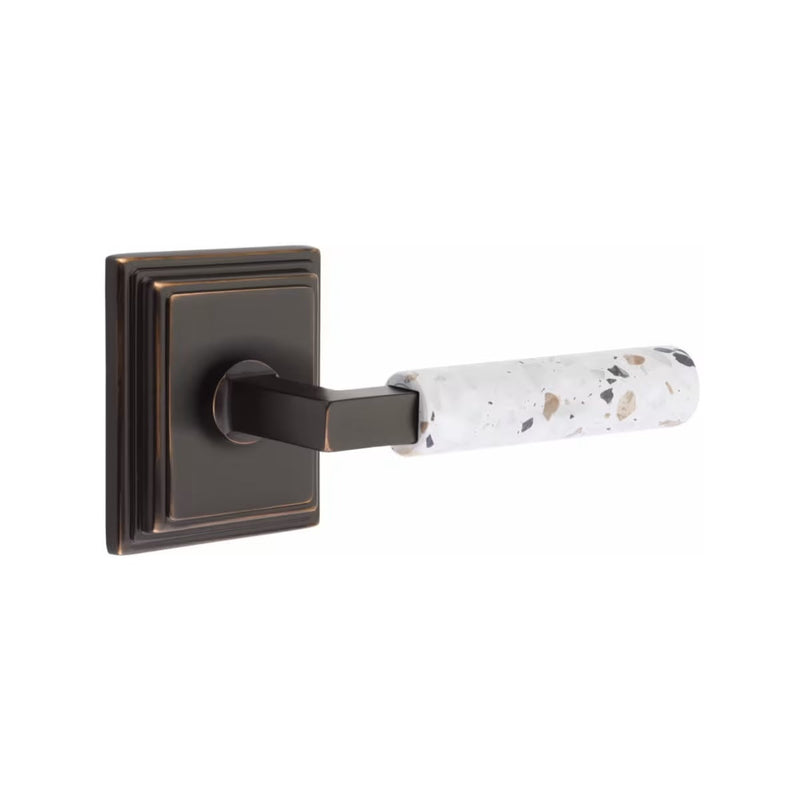 Emtek Select L-Square Terrazzo Lever with Wilshire Rosette in Oil Rubbed Bronze finish