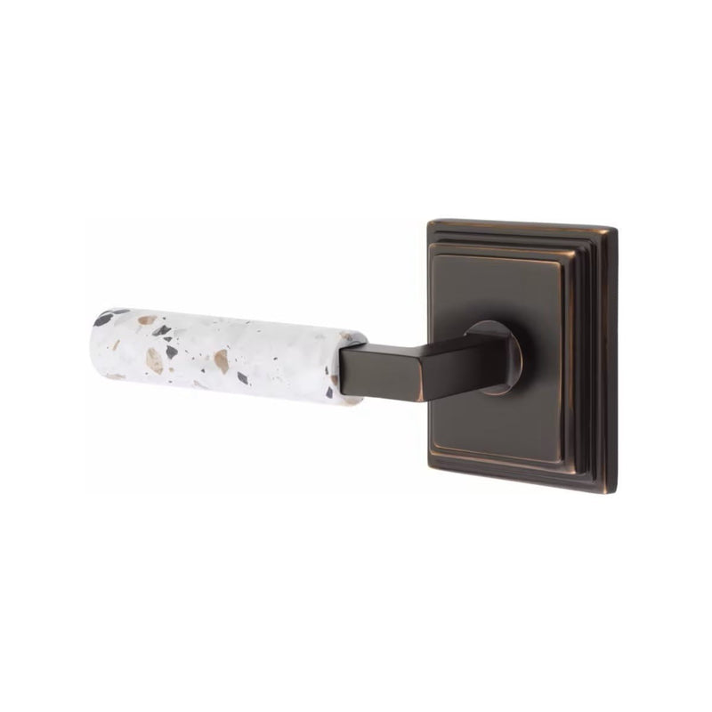 Emtek Select L-Square Terrazzo Lever with Wilshire Rosette in Oil Rubbed Bronze finish