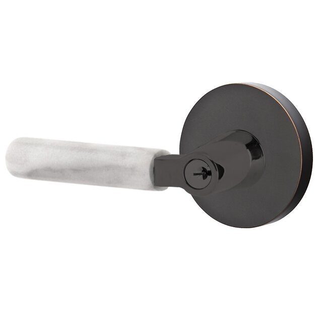 Emtek Select L-Square White Marble Lever with Disk Rosette in Oil Rubbed Bronze finish