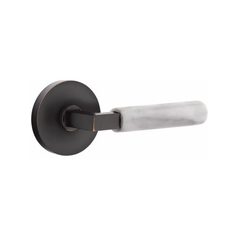 Emtek Select L-Square White Marble Lever with Disk Rosette in Oil Rubbed Bronze finish