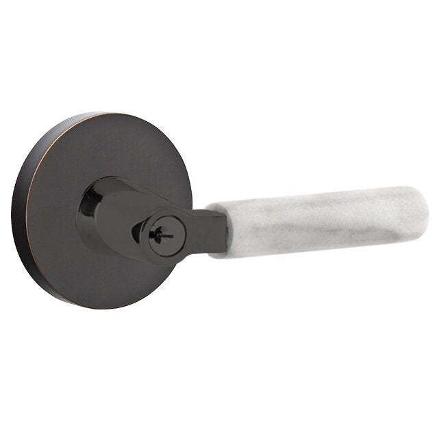 Emtek Select L-Square White Marble Lever with Disk Rosette in Oil Rubbed Bronze finish