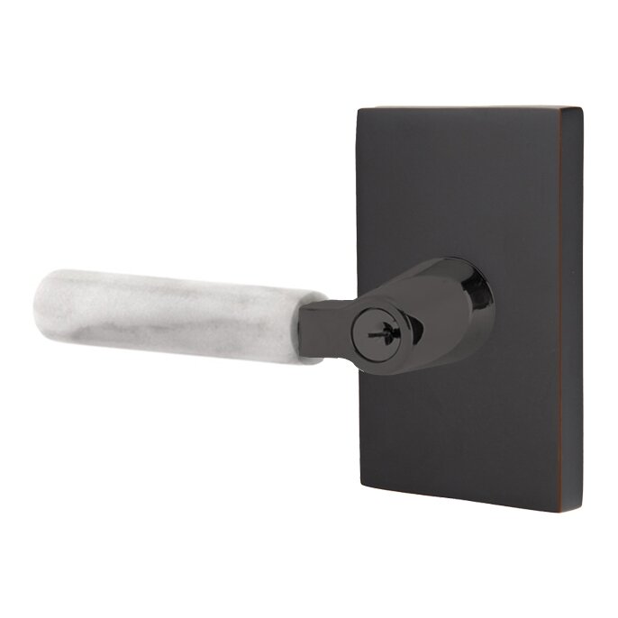 Emtek Select L-Square White Marble Lever with Modern Rectangular Rosette in Oil Rubbed Bronze finish